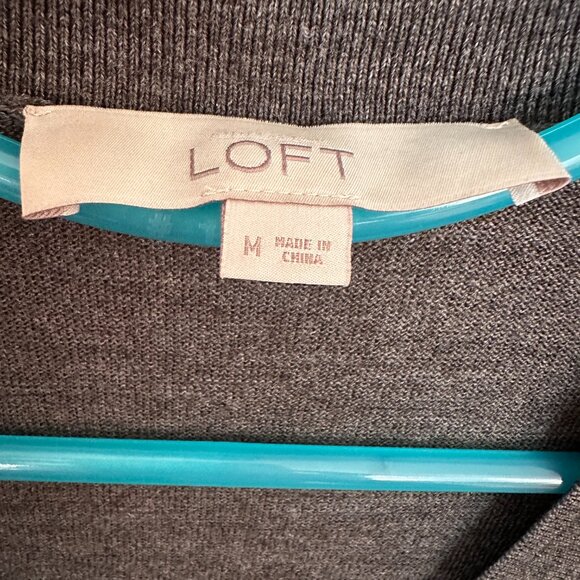LOFT Charcoal Gray V-Neck Pocket Cardigan - Size M - Picture 2 of 5